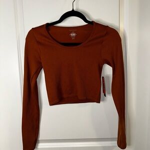 Cotton Candy LA Ribbed Long Sleeve Crop Top - Burnt Orange - NWT - S/M